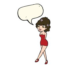 cartoon woman posing in dress with speech bubble N47