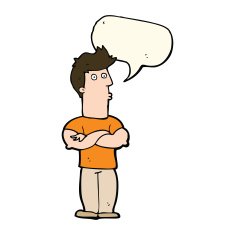 cartoon man with folded arms speech bubble N36
