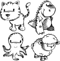 Doodle Sketch Animal Set N10