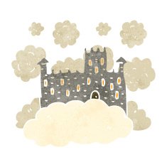 retro cartoon castle on cloud