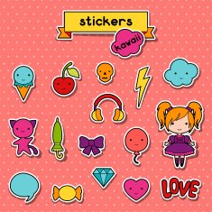 Set of decorative design elements kawaii doodles