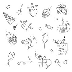 birthday hand drawn sketch icons