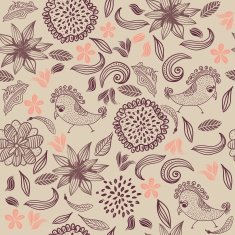 retro floral seamless pattern with parrots