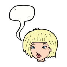 cartoon bored looking woman with speech bubble N12