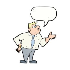 cartoon businessman asking question with speech bubble N12