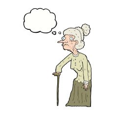 cartoon old woman with thought bubble N9
