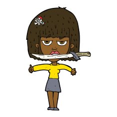 cartoon woman with knife between teeth N27
