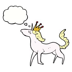 cartoon unicorn with thought bubble N47