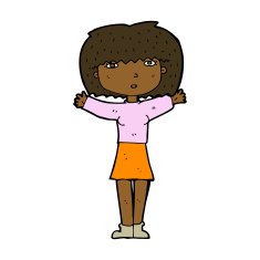 cartoon woman raising arms in air N6