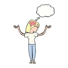 cartoon intelligent woman with thought bubble N21