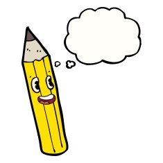 cartoon pencil with thought bubble N9