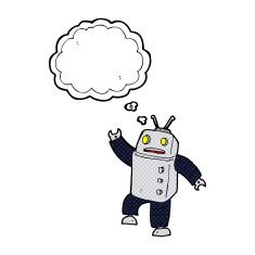 cartoon robot with thought bubble N201
