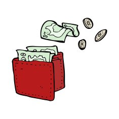 cartoon wallet spilling money N9