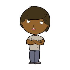 cartoon happy man with folded arm N7
