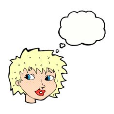 cartoon surprised woman with thought bubble N270