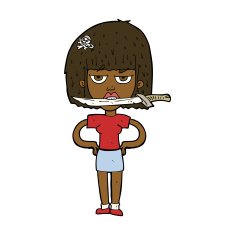 cartoon woman with knife between teeth N28