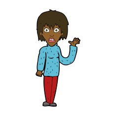 cartoon shocked woman waving hand N8