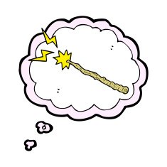 cartoon magic wand with thought bubble N2