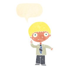 cartoon school boy with idea speech bubble N35