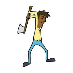 cartoon man swinging axe N8