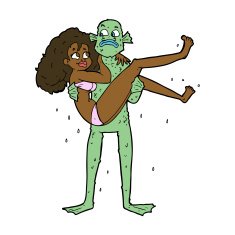 cartoon swamp monster carrying woman in bikini N8