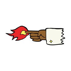 cartoon flaming pointing finger symbol N8