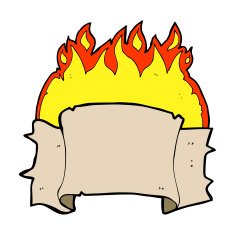 cartoon flaming heraldry scroll banner N4