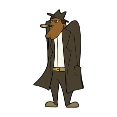 cartoon man in hat and trench coat N7