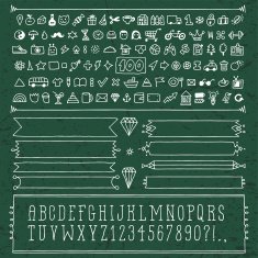Vintage hand drawn design icon set and alphabet on chalkboard