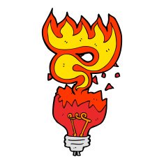 cartoon red light bulb exploding N6