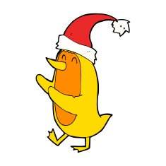 cartoon bird wearing xmas hat N4