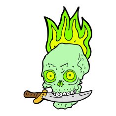 cartoon pirate skull with knife in teeth N7