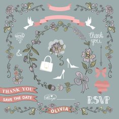 Bridal shower template setWedding Floral decor elements