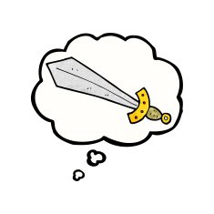 cartoon sword with thought bubble N3