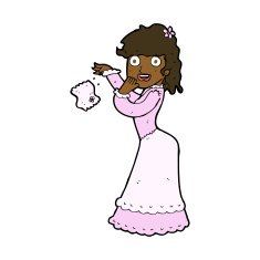 cartoon victorian woman dropping handkerchief N7