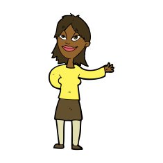 cartoon woman gesturing to show something N15