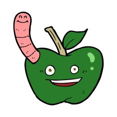 Cartoon Apple With Worm N48