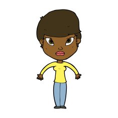 cartoon woman shrugging shoulders N345