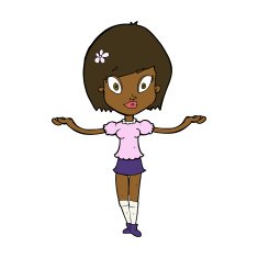 cartoon woman making balancing gesture N8