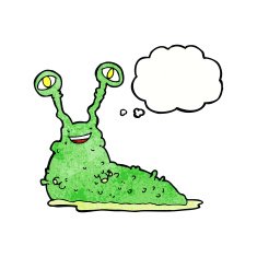 cartoon slug with thought bubble N18
