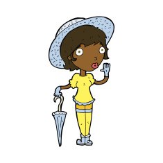 cartoon woman in summer hat waving N5