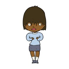 cartoon woman making Who Me? gesture N33