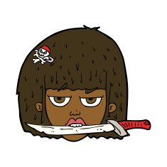 cartoon woman holding knife between teeth N8