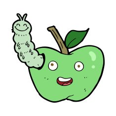 cartoon apple with bug N22
