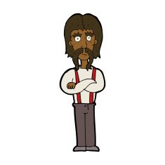 cartoon long mustache man with folded arms N8