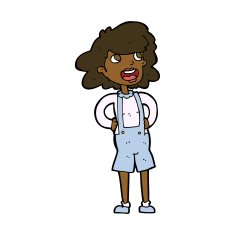 cartoon woman in dungarees N6