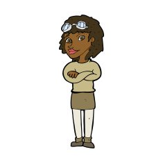 cartoon woman with crossed arms and safety goggles N7