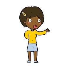cartoon waving woman N104