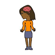 cartoon clever woman shrugging shoulders N7