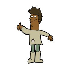 cartoon positive thinking man in rags N8